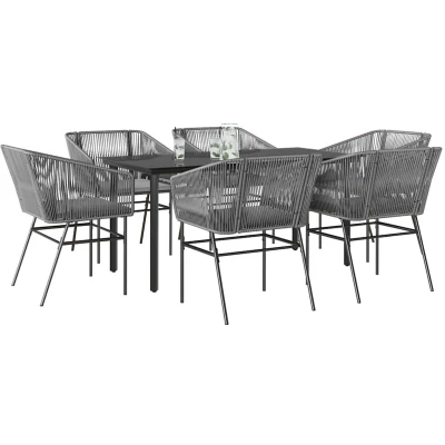 Afbeelding van vidaXL 7 delige Tuinset met kussens poly rattan glas grijs