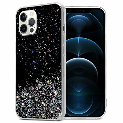 Afbeelding van Cadorabo Hoesje geschikt voor Apple iPhone 12Apple 12 Pro in Zwart met Glitter Beschermhoes van flexibel TPU silicone fonkelende glitters Case Cover Etui