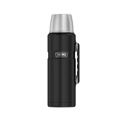 Afbeelding van THERMOS Roestvrijstalen King thermosfles, roestvrij staal zwart 1,2 l, vacuümfles met drinkbeker 4003.232.120 vaatwasmachinebestendig, thermosfles houdt 24 uur warm gedurende koud, BPA vrij