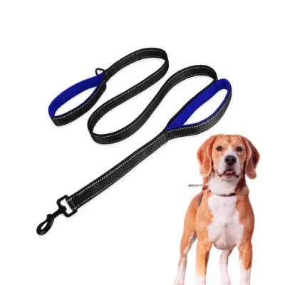 Afbeelding van Edipets, Hondenriem met dubbel gevoerd handvat, reflecterend, 1,8 meter, antislip, voor middelgrote en grote honden (Zwart/Blauw)