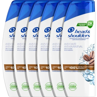 Afbeelding van Head &amp; Shoulders Anti Haaruitval Roos Shampoo Met Cafeïne Voordeelverpakking 6 x 300 ml