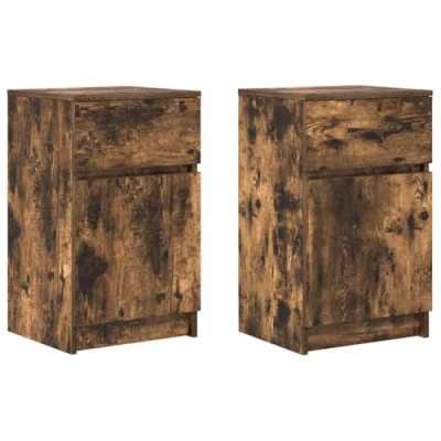 Afbeelding van vidaXL Nachtkastjes 2 st 39x35x65 cm bewerkt hout gerookt eikenkleur