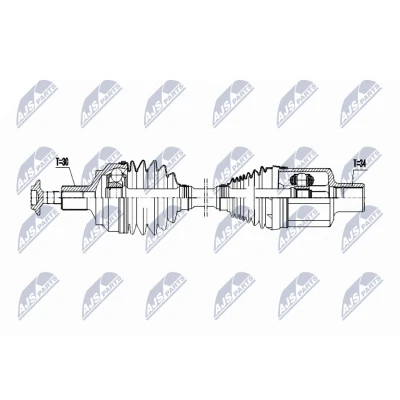 Afbeelding van NTY NPW ME 060 Aandrijfas Vooras links 497mm Automatische versnellingsbak