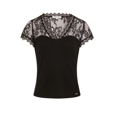 Afbeelding van Morgan T shirt met korte mouwen en kant, Zwart, S