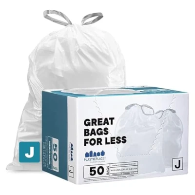 Afbeelding van Plasticplace Prullenzakken │simplehuman (x) Code J Compatibel (50 Count)│Wit Trekkoord Vuilnisvoeringen 10 10.5 Gallon / 38 40 Liter │ 21 &quot;x 28&quot;
