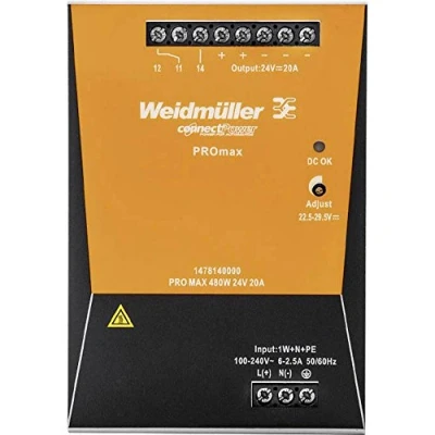 Afbeelding van Weidmuller 1 fase geschakelde voedingseenheid in 100 240vac uit 24vdc 480w 20a din railmontage 1478140000