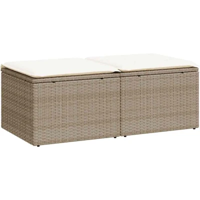 Afbeelding van vidaXL 2 delige Loungeset met kussens poly rattan acacia beige