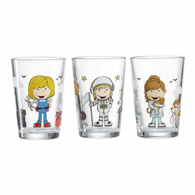 Afbeelding van Ritzenhoff &amp; Breker Kinderglazen, voor beroepen en meisjes, set van 3, 205 ml, bedrukte kinderbekers met professionele motieven, monteur/astronaute/dierenarts, vaatwasmachinebestendig