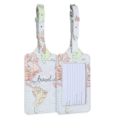 Afbeelding van kwmobile 2x bagagelabel voor koffer Bagagelabels van kunstleer 11 x 7 cm Set 2 in zwart / meerkleurig