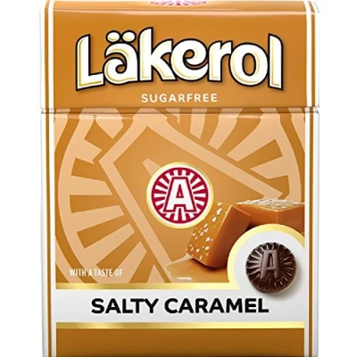 Afbeelding van Läkerol (Lakerol) Zoute Karamel Originele Zweedse Suikervrije Zoethout Salmiak Pastilles Zuigtabletten Druppels Dragees Snoep Doos 25g, 4 Pack