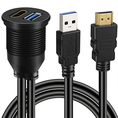 Afbeelding van Bolongking USB 3.0 &amp; HDMI naar + USB3.0 AUX Extension Dash Panel Waterdichte Auto Flush Mount Kabel Voor Boot en Motorfiets 3ft