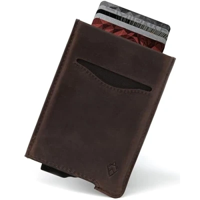 Afbeelding van AKIELO RFID Blokkerende Kaart Portemonnee en Geschenkdoos Stijlvolle Leren Creditcardhouder Contactloze Creditcardbeschermer (ALPHA Donkere Mokka Lederen Editie)