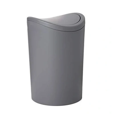 Afbeelding van TATAY Prullenbak Badkamer met Schommeldeksel Capaciteit 6L Compact en Modern Design Duurzaam Gemakkelijk te Reinigen Materiaal 19 x 28 cm Grijs