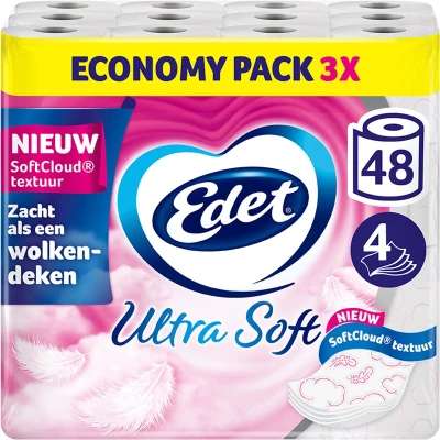 Afbeelding van Edet Ultra Soft Toiletpapier met stro 4 laags 48 rollen 11% extra velletjes voordeelverpakking