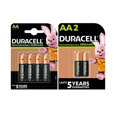 Afbeelding van 6 x Duracell AA batterijen, oplaadbaar, 2500 mAh (1 blister met 4 batterijen + 1 blisterverpakking 2 batterijen), oplaadbare