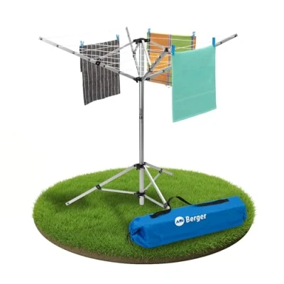 Afbeelding van BERGER Super Pop Up Droogmolen Wasrek Inklapbaar Staand Droogrek Wasgoed Kleding Compact Camping Wasmolen Wasdroger Weerbestendig Incl. Driepootstatief