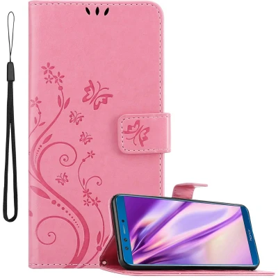 Afbeelding van Cadorabo Hoesje geschikt voor Honor 9 LITE in BLOEMEN ROZE Beschermhoes bloemmotief met magnetische sluiting, standfunctie en kaartsleuven Book Case Cover Etui