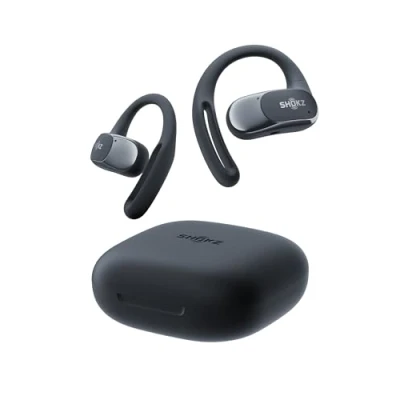 Afbeelding van SHOKZ OpenFit Air open ear hoofdtelefoon echte draadloze Bluetooth oortelefoon met microfoon snel opladen 28 uur speeltijd IP54 waterdicht voor training zwart
