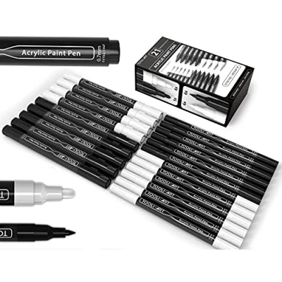 Afbeelding van TOOLI ART Zwart en wit acrylverf markers verf pennen set voor rock schilderen, canvas, mokken, metaal, glasverf, stof, hout, doe het zelf. Niet giftig, sneldrogend, op waterbasis (EXTRA FIJN + MEDIUM)