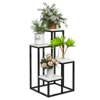 Afbeelding van Outsunny Plantenstandaard van Staal, Bloemenrek, Plantenrek Bloemenladder met 4 niveaus, Bloemenstandaard, Plantentrap voor Tuin, Balkon, Wit, 34 x 70 cm