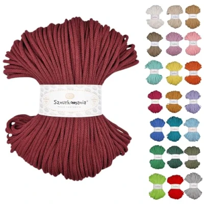 Afbeelding van Sznurkomania Gevlochten katoenen koord, 5 mm, 100 m, 46 kleuren, gehaakt macramégaren, premium garen, macramé touw, kleuren