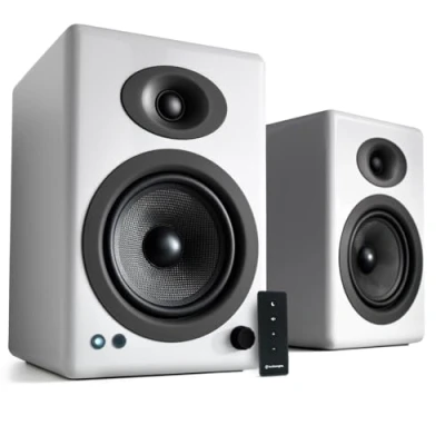 Afbeelding van Audioengine A5+ draadloze Bluetooth computerluidsprekers 150 W luidsprekers voor thuis, in de studio, tijdens het gamen met aptX HD Bluetooth, AUX, RCA en afstandsbediening Audiosysteem streamen van (wit, paar)