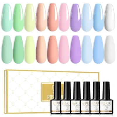 Afbeelding van ROSALIND Gel Nagellak 10 Kleuren Shellac Set Macaron Roze Geel Groen Blauw Violet Soak Off UV/LED Gellak Nail Polish Art Manicure 8ml