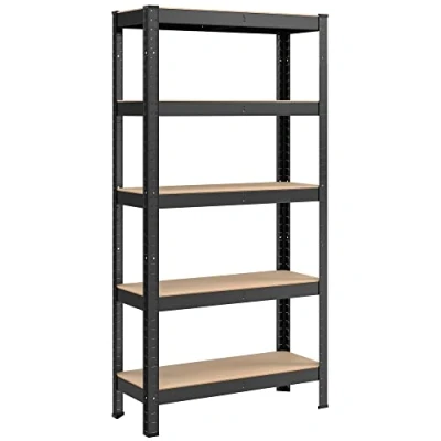 Afbeelding van SONGMICS GLR030B22 Set van 2 opbergrekken met 5 planken, stalen snelle montage voor garage, magazijn, bijkeuken, draagvermogen 650 kg, 30 x 75 150 cm, zwart
