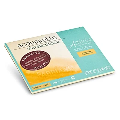 Afbeelding van Honsell Fabriano Artistico Acquarello Waterverf, natuurwit, fijnkorrel koud geperst, 23 x 30,5 cm, 20 vellen 300 g/m², hoogwaardig kunstenaars aquarelkarton, blok aan 4 zijdig gelijmd, veganistisch