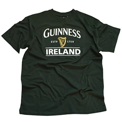 Afbeelding van Guinness Dunkelgrün Baumwoll T shirt Kurze Ärmel für Herren mit Ireland Inschrift und Harfe Design, Groen, XL