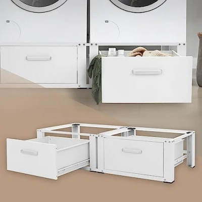 Afbeelding van Dubbel basisframe wasmachine met 2 laden 128x53,5x31,5 cm wit staal ML design