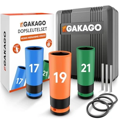 Afbeelding van Gakago wielbout dopsleutelset 17mm 19mm 21mm met kunststof velgbescherming 1/2 inch dopsleutel inzet voor moment en slagmoersleutels veiligheidspen ring