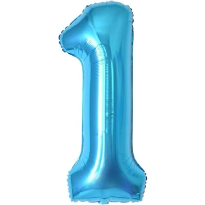 Afbeelding van Ballonnen verjaardag 1 jaar blauw 101 cm ballon cijfer decoratie vlinderdas met helium