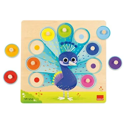 Afbeelding van Jumbo Goula Houten Knoppuzzel Pauw Kinderpuzzel 9 stukjes