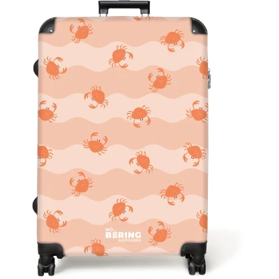 Afbeelding van NoBoringSuitcases.com® Koffer groot Reiskoffer lichtgewicht Oranje krabben op golvende achtergrond Rolkoffer met 4 wielen Grote trolley XL 98 liter bagage