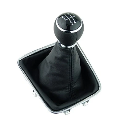 Afbeelding van L &amp; P A278 2 Schakelzak, schakelmanchet, schakelpook, zwart, 5 versnellingen, 12 mm, compatibel met VW Golf Plus M 521 Tiguan I 5N Sharan II 7N chroom frame complete set knop PU leder plug play reserveonderdeel