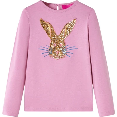 Afbeelding van Kindershirt met lange mouwen konijnenprint 116 rozebruin
