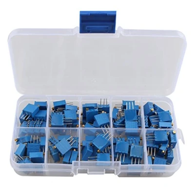Afbeelding van HALJIA 100 STKS 10Value Variabele Weerstand Set 3296 W 1/4 Ohm tot 500 K Multiturn Trimmer Pot Potentiometer Assortiment Kit met Doos