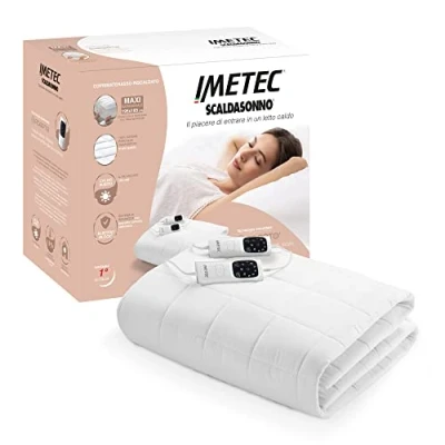 Afbeelding van Imetec Scaldasonno Adapto Maxi, span warmteonderbed voor tweepersoonsbed, 195 x 165 cm, snelle opwarming, personaliseerbare temperatuur, 100% gewatteerd percale katoen, dubbele bediening, 6