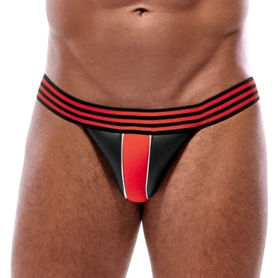 Afbeelding van Svenjoyment Opvallend Gestreepte Jockstrap in Neopreen Look Maat S/M