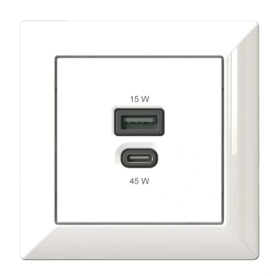 Afbeelding van Ehmann Inbouw USB laadstation, C 45 watt + A 15 lader, wit
