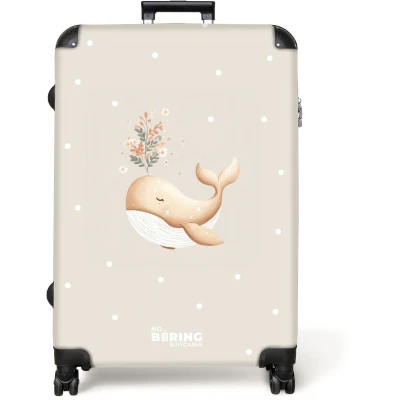 Afbeelding van NoBoringSuitcases.com® Koffer groot Reiskoffer lichtgewicht Beige walvis in bloemenzee Rolkoffer met 4 wielen Grote trolley XL 98 liter bagage