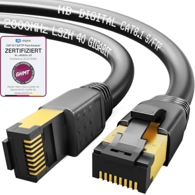 Afbeelding van HB DIGITAL 2m CAT 8.1 netwerkkabel S/FTP LSZH zwart 40 Gbits LAN patchkabel Gigabit RJ45 stekker Ethernet Data Cable 40000 Mbits overdrachtssnelheid PIMF 2000 MHz Cat.6 Cat.7 Cat.8