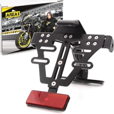 Afbeelding van Area1 Premium universele CNC kentekenplaathouder motorfiets + kentekenplaatverlichting reflector E getest. compatibel met Yamaha, Honda, Suzuki, KTM, KSR, Moto, Kawasaki