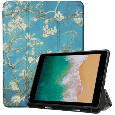 Afbeelding van Apple iPad 2017 (5e generatie) Hoes: iMoshion Design Trifold Bookcase Groene Plant Natuur Bedrukking Kunstleder Tablet Hoezen