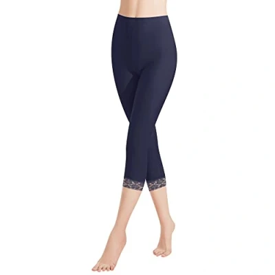 Afbeelding van Libella Dameslegging 3/4 broek met kant van katoen, capribroek hoge taille, kleurrijk, slim fitnessbroek, meerkleurig 4166, Verpakking 1 donkerblauw, XL