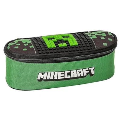 Afbeelding van MINECRAFT etui voor school, ovaal, georganiseerd, met scheidingswanden en elastische lussen, schrijfwaren kinderen, ideaal middelbare basisschool, zwart/groen, 22 x 7 9,5 cm,