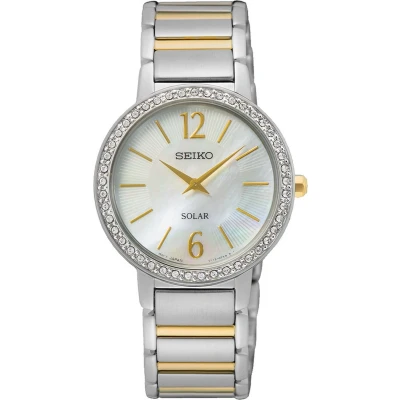 Afbeelding van Seiko SUP469P1 Horloge Solar staal zilver en goudkleurig parelmoer 30,5 mm