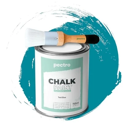 Afbeelding van Pack krijtverf voor meubels 750 ml + schilderkwast speciaal meubellak natuurlijk krijteffect kleur hout (groenachtig blauw)