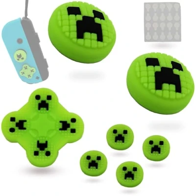 Afbeelding van MatoSan® Knopstickers en Thumbstick doppenset voor Nintendo Switch OLED Siliconen Knoopkappen Joy Cons Groen Joystick Caps Con Stickers